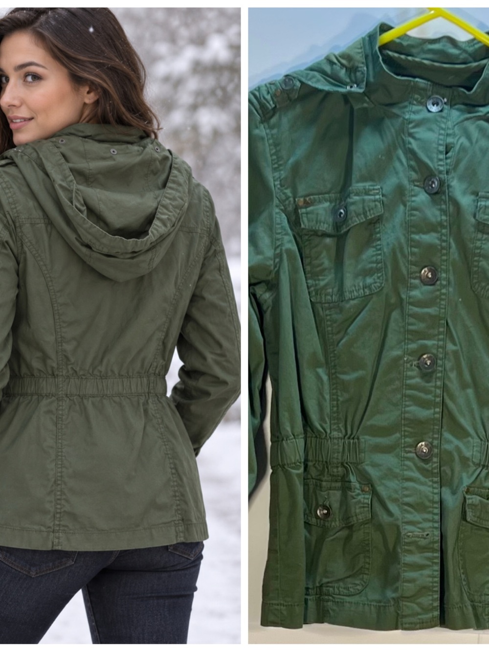 Justice Olive Green Hooded Utility Jacket